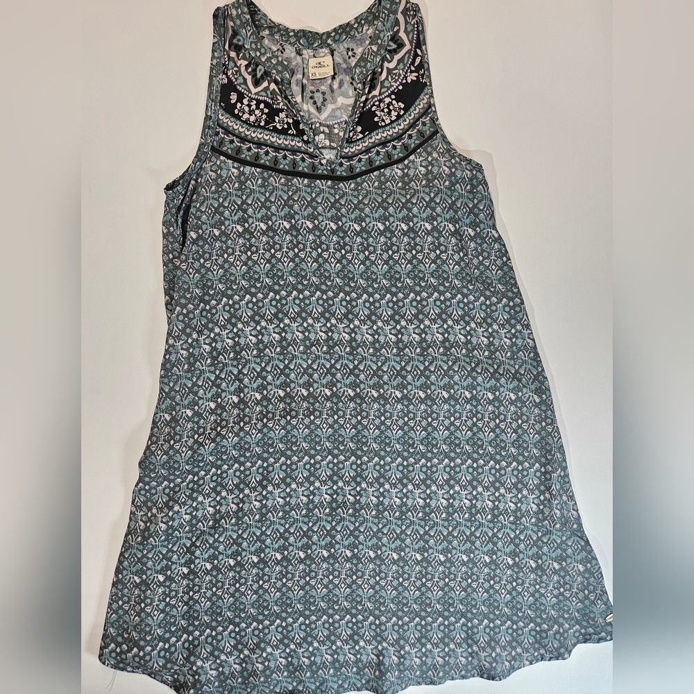 O'neill Dress Womens Size XS Green Geometric Pattern Midi V-neck Boho Summer